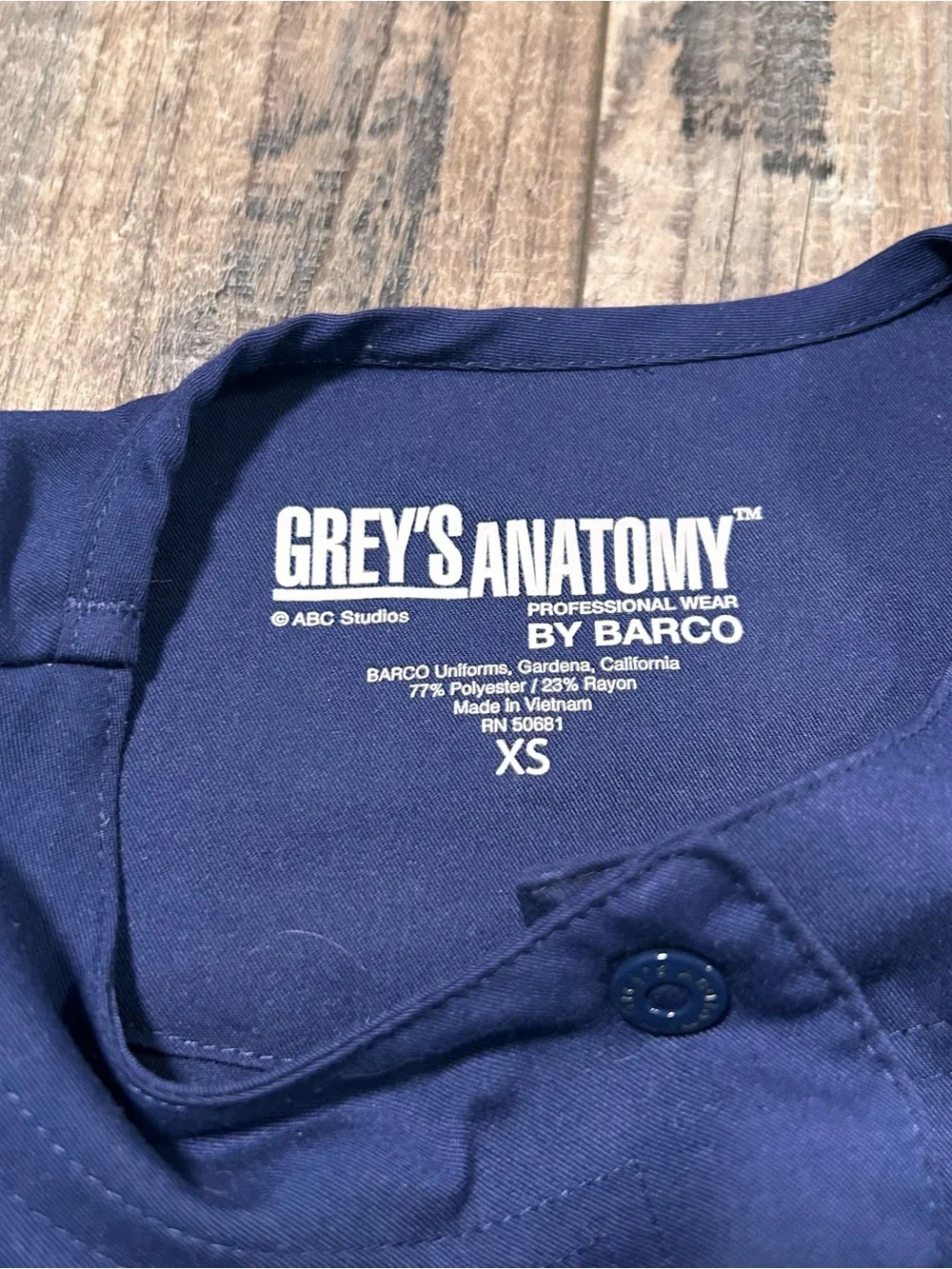 Grey's Anatomy Blue Scrub Jacket Snap Closure Long Sleeve XS‎ Extra Small